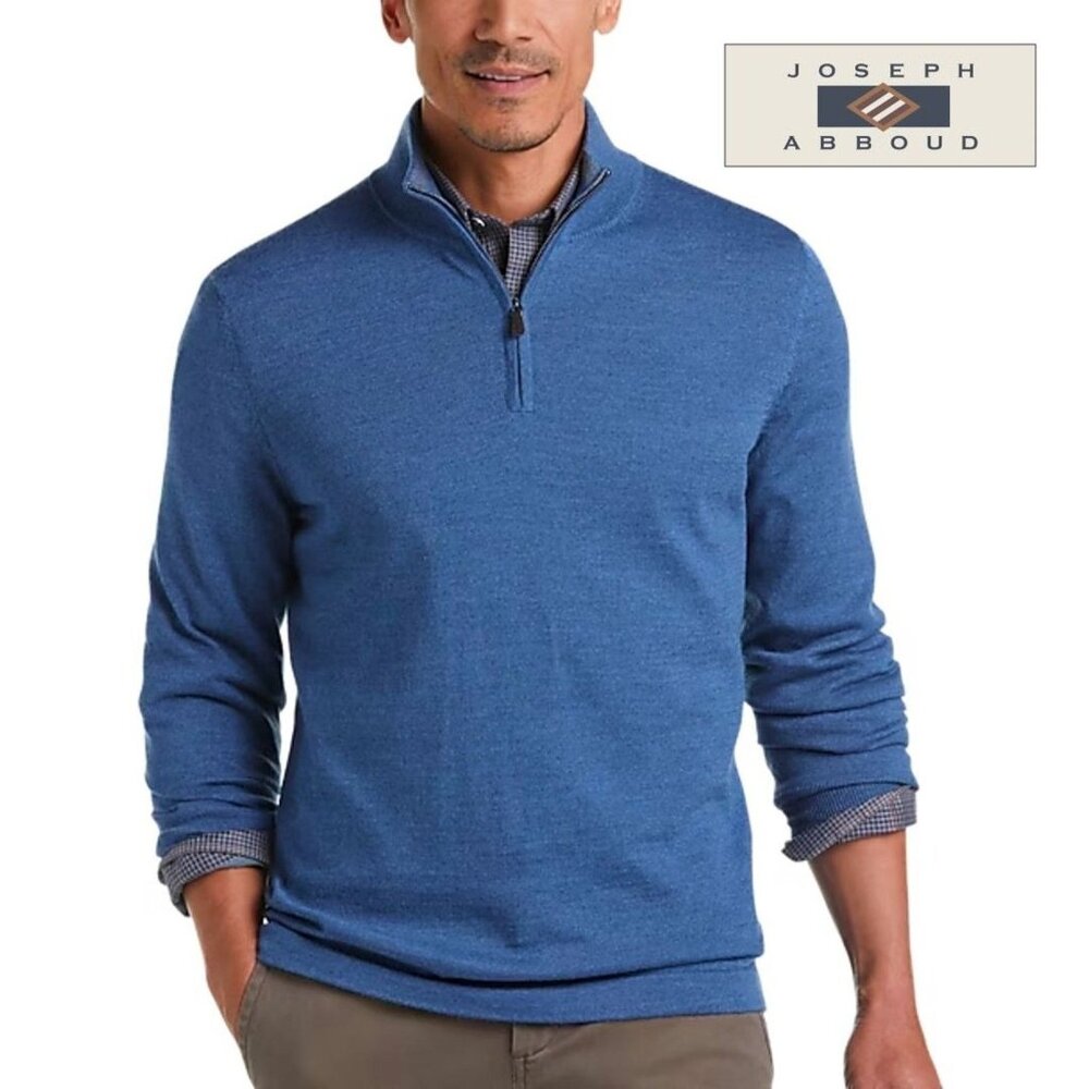 Joseph Abboud Mens 1/4 Zip Mock Neck 100% Extra Fine‎ Merino